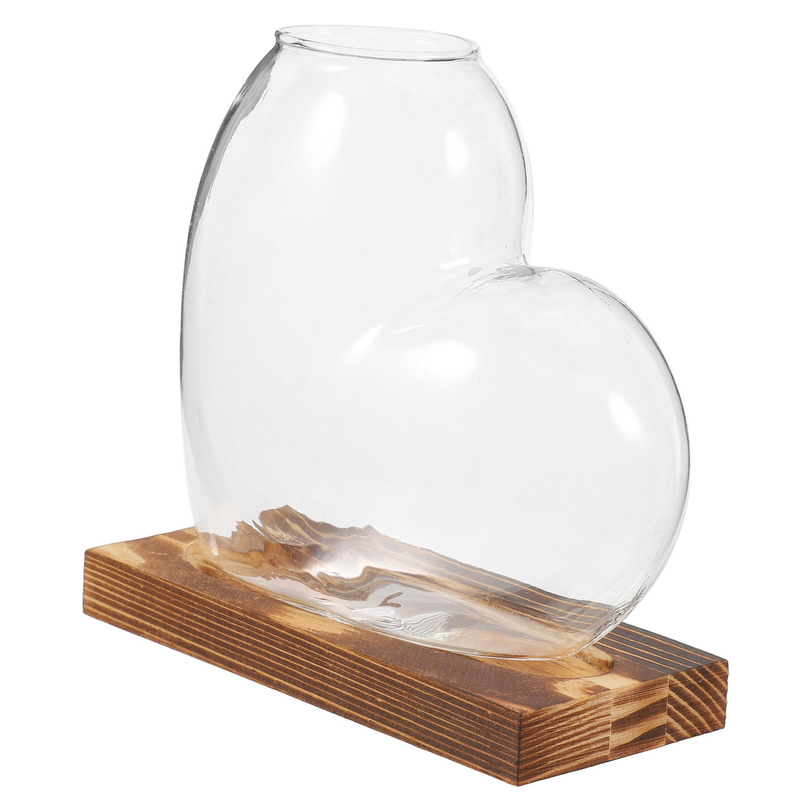 Propagation Station Vase - 水耕栽培用ガラス花瓶、透明で土を使わない植物の育成ステーション、卓上用、窓辺に飾れる、木製の台座付き、テラリウム容器。