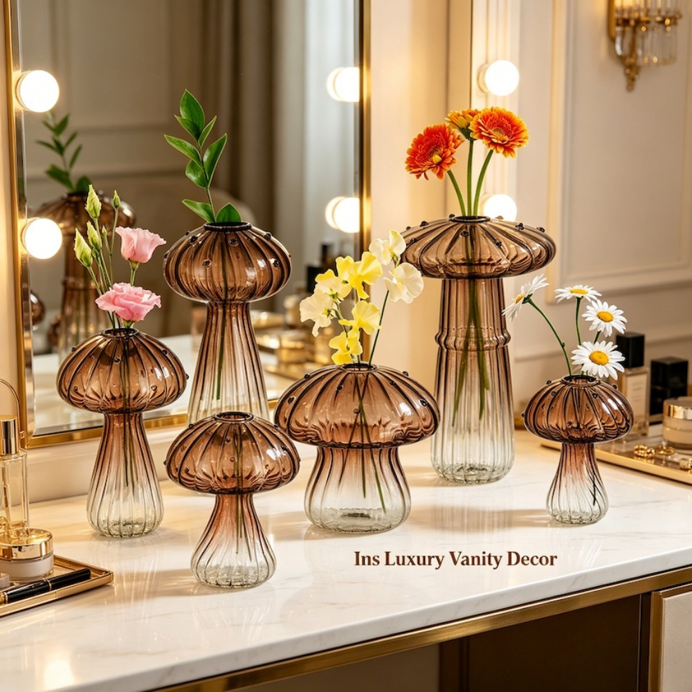 Propagation Station Vase - キノコ型の溝付きガラス繁殖ステーション、リビングルームの窓辺の装飾用のかわいい透明ガラス花瓶