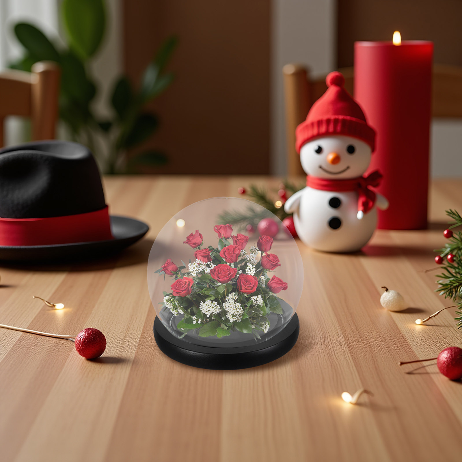 無垢材の台座が付いたガラス製のドーム型花瓶。永遠の花を飾るの - Plastic Dome Clear のレビューと価格