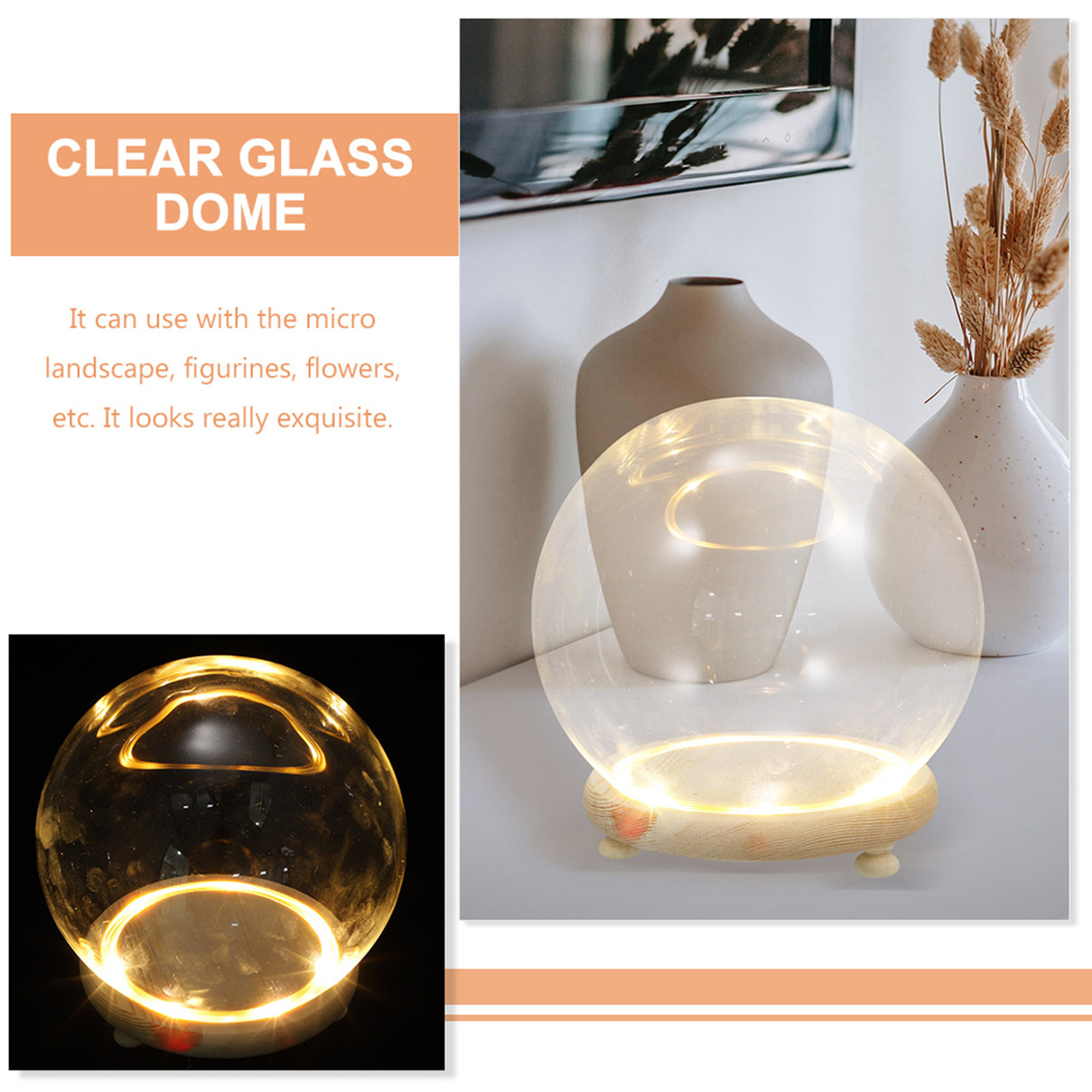 ガラスドーム型ディスプレイケース。プリザーブドフラワー用。木 - Plastic Dome Clear のレビューと価格